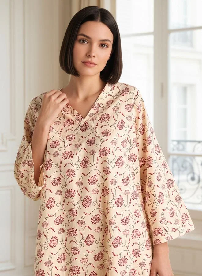 Splash FAV  Night Dress Long Sleeves Printed Cotton for Women | Best Price UAE