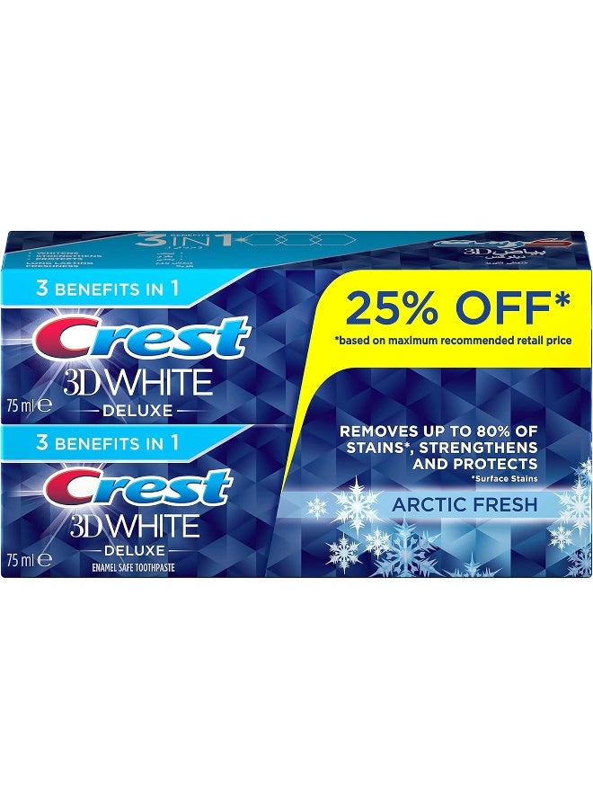 Crest 3D White Arctic Fresh Whitening Toothpaste, 2 x 75ml - Image 1
