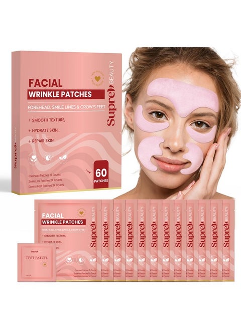 SupreH Facial Wrinkle Patches for Anti-Wrinkle: Smile Line Patches Under Eye and Forehead 3 in 1 Set - Overnight Easy Stay with Peptide Collagen 36 PCS