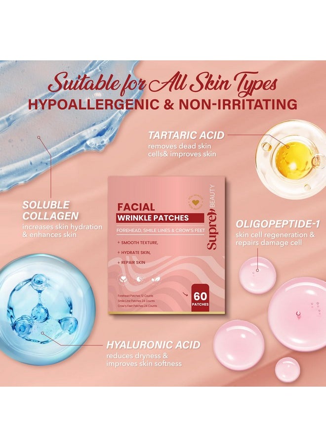 SupreH Facial Wrinkle Patches for Anti-Wrinkle: Smile Line Patches Under Eye and Forehead 3 in 1 Set - Overnight Easy Stay with Peptide Collagen 36 PCS