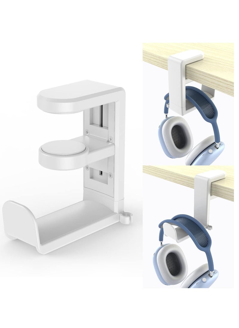 MIXDE Rotating Headphone Stand - EURPMASK PC Gaming Headset Stand, Adjustable Clamp-on Headphone Holder  Headphone Hanger Hook Under Desk with 360 Degree Swivel&Cable Clip Organizer White  - Image 1