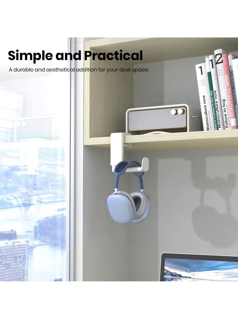 MIXDE Rotating Headphone Stand - EURPMASK PC Gaming Headset Stand, Adjustable Clamp-on Headphone Holder  Headphone Hanger Hook Under Desk with 360 Degree Swivel&Cable Clip Organizer White  - Image 2