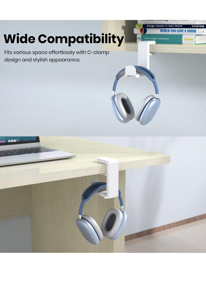 MIXDE Rotating Headphone Stand - EURPMASK PC Gaming Headset Stand, Adjustable Clamp-on Headphone Holder  Headphone Hanger Hook Under Desk with 360 Degree Swivel&Cable Clip Organizer White  - Image 3