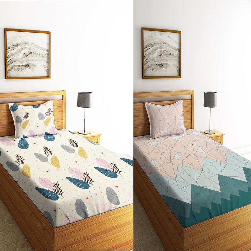 STARNSTYLE 144 TC Glace Cotton Single Bedsheets with Pillow Covers Cotton Combo of 2 II Set of 2 Single bedsheet with 2 Pillow Covers Breathable Wrinkle Free Design 35