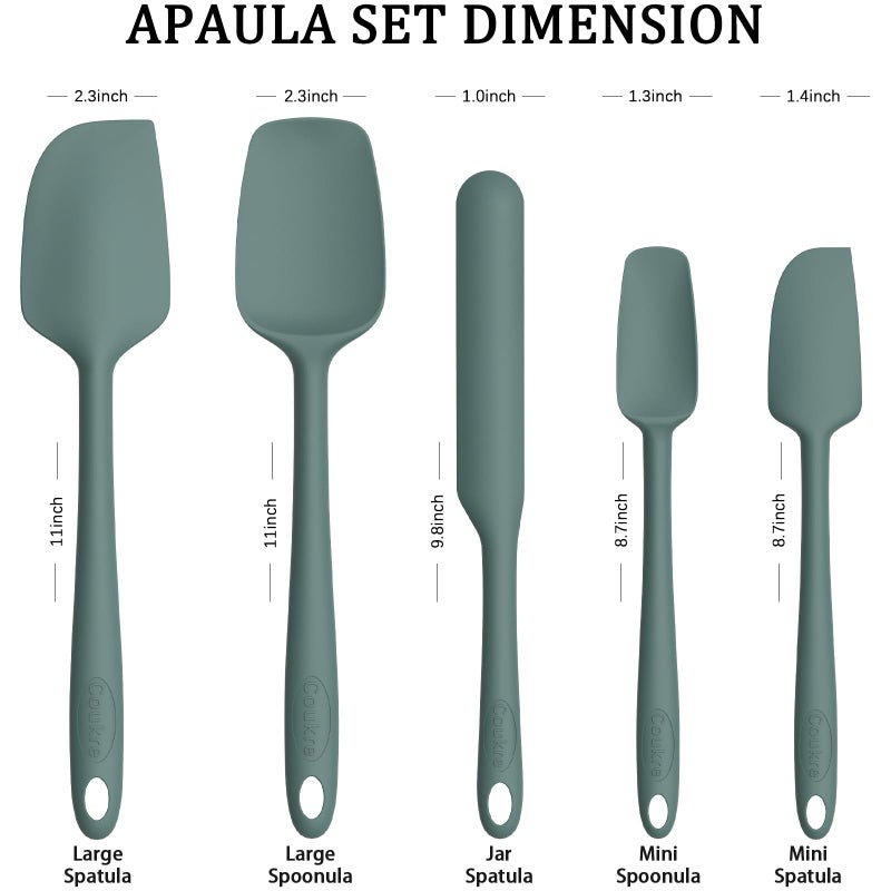 Coukre Silicone Spatula Set of 5,High Temperature Resistant, Food Grade Silicone, Dishwasher Safe, for Baking, Cooking (Pure Dark Green) - Image 2