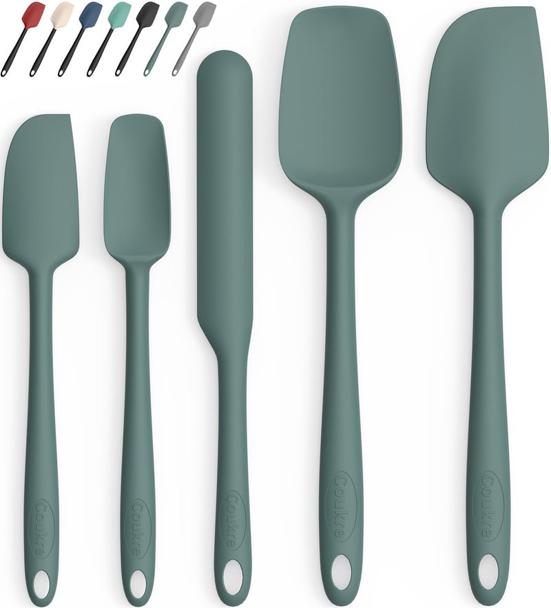 Coukre Silicone Spatula Set of 5,High Temperature Resistant, Food Grade Silicone, Dishwasher Safe, for Baking, Cooking (Pure Dark Green) - Image 1