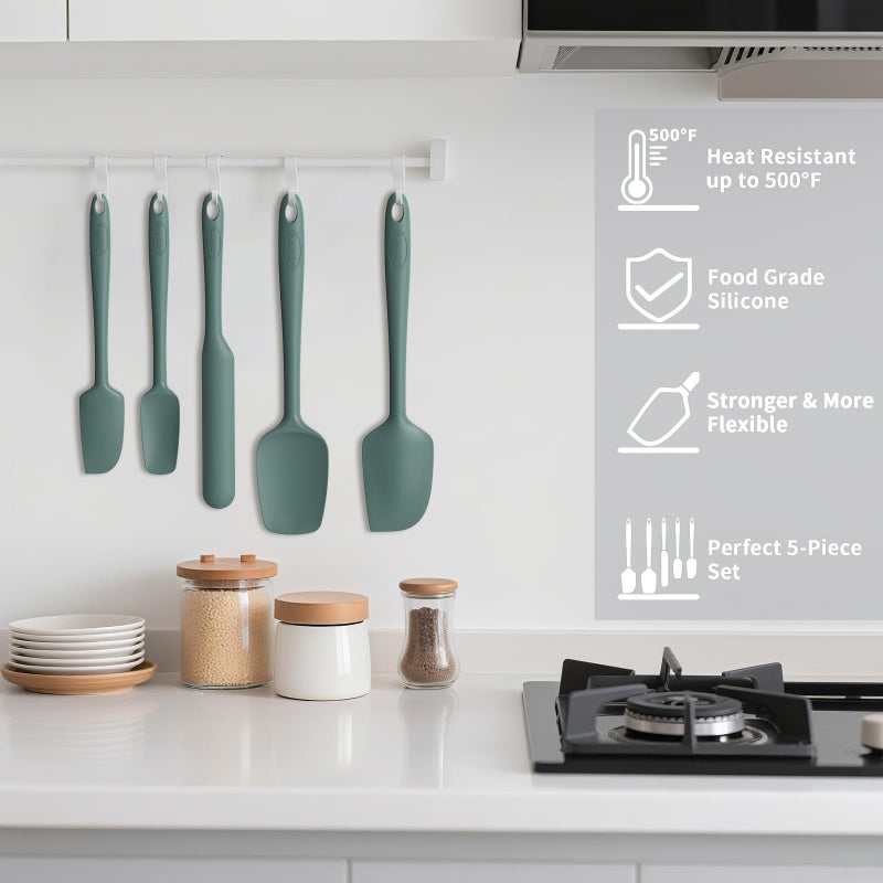 Coukre Silicone Spatula Set of 5,High Temperature Resistant, Food Grade Silicone, Dishwasher Safe, for Baking, Cooking (Pure Dark Green) - Image 4