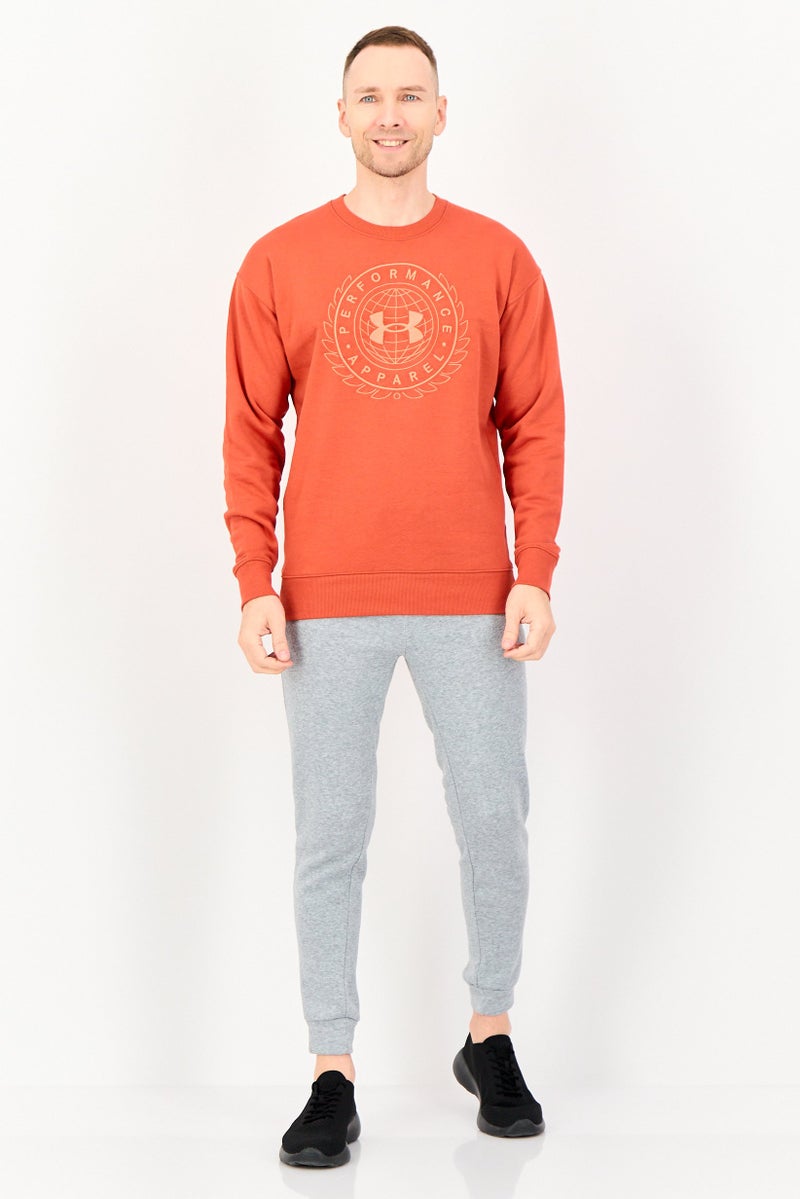 UNDER ARMOUR سويت شيرت رياضي للرجال بأكمام طويلة مناسب في الهواء الطلق، برتقالي - Image 4