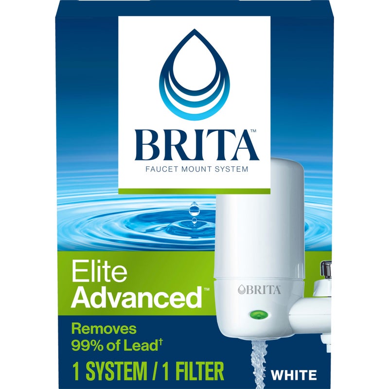 BRITA فلتر مياه مثبت على الصنبور من بريتا، يزيل 99% من الرصاص، نظام ترشيح متقدم، يتضمن 1 فلتر بديل، أبيض - Image 1
