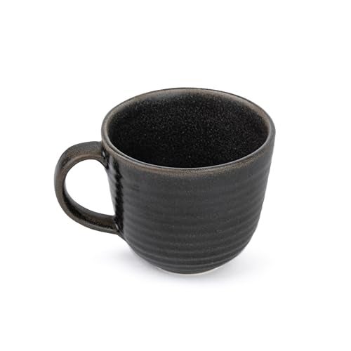 Shay Large Ribbed Black Ceramic Coffee Mug, 400ml | Glossy Finish | Microwave Safe - Image 4
