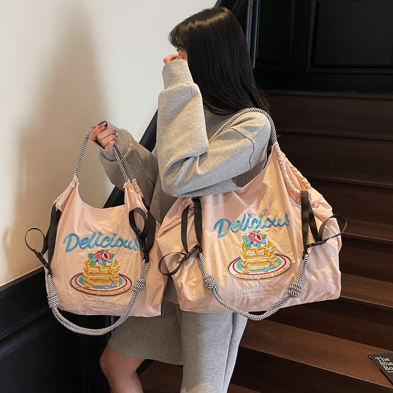 Nylon Bag New Ball Chain Embroidered Shopping Bag Large Capacity Satchel Shoulder Tote Women'S Bag - Image 4