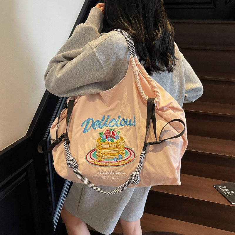 Nylon Bag New Ball Chain Embroidered Shopping Bag Large Capacity Satchel Shoulder Tote Women'S Bag - Image 1