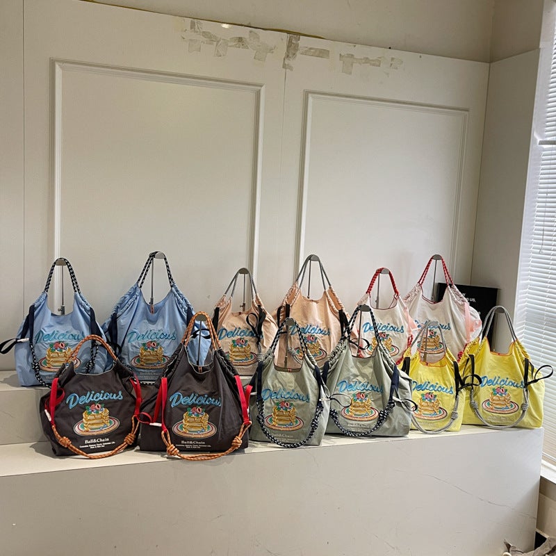 Nylon Bag New Ball Chain Embroidered Shopping Bag Large Capacity Satchel Shoulder Tote Women'S Bag - Image 3