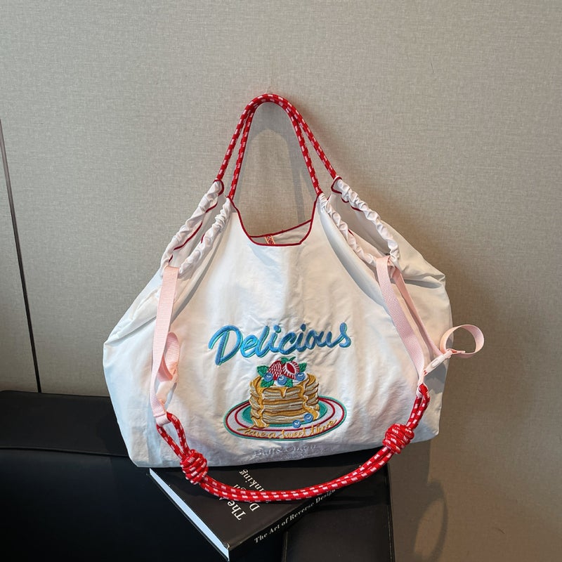 Nylon Bag New Ball Chain Embroidered Shopping Bag Large Capacity Satchel Shoulder Tote Women'S Bag - Image 2