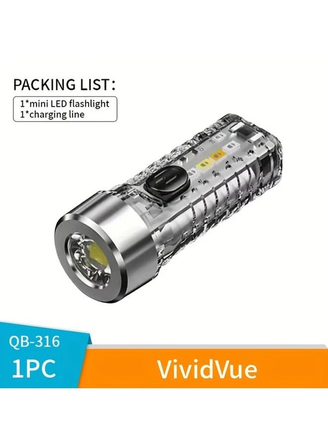 White Mini Flashlight Rechargeable Hands Free Multi Function Hook Design Red Blue Strobe Emergency Light Portable Keychain - Image 1