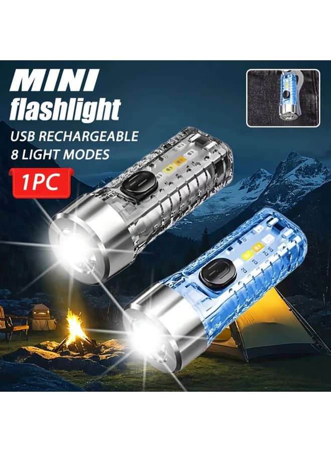 White Mini Flashlight Rechargeable Hands Free Multi Function Hook Design Red Blue Strobe Emergency Light Portable Keychain - Image 2