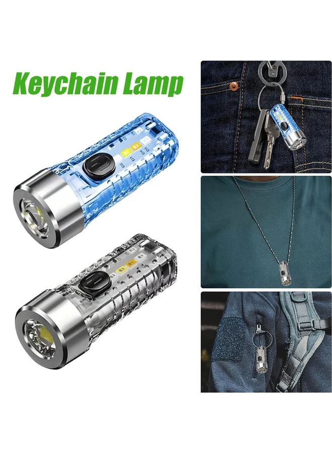 White Mini Flashlight Rechargeable Hands Free Multi Function Hook Design Red Blue Strobe Emergency Light Portable Keychain - Image 5