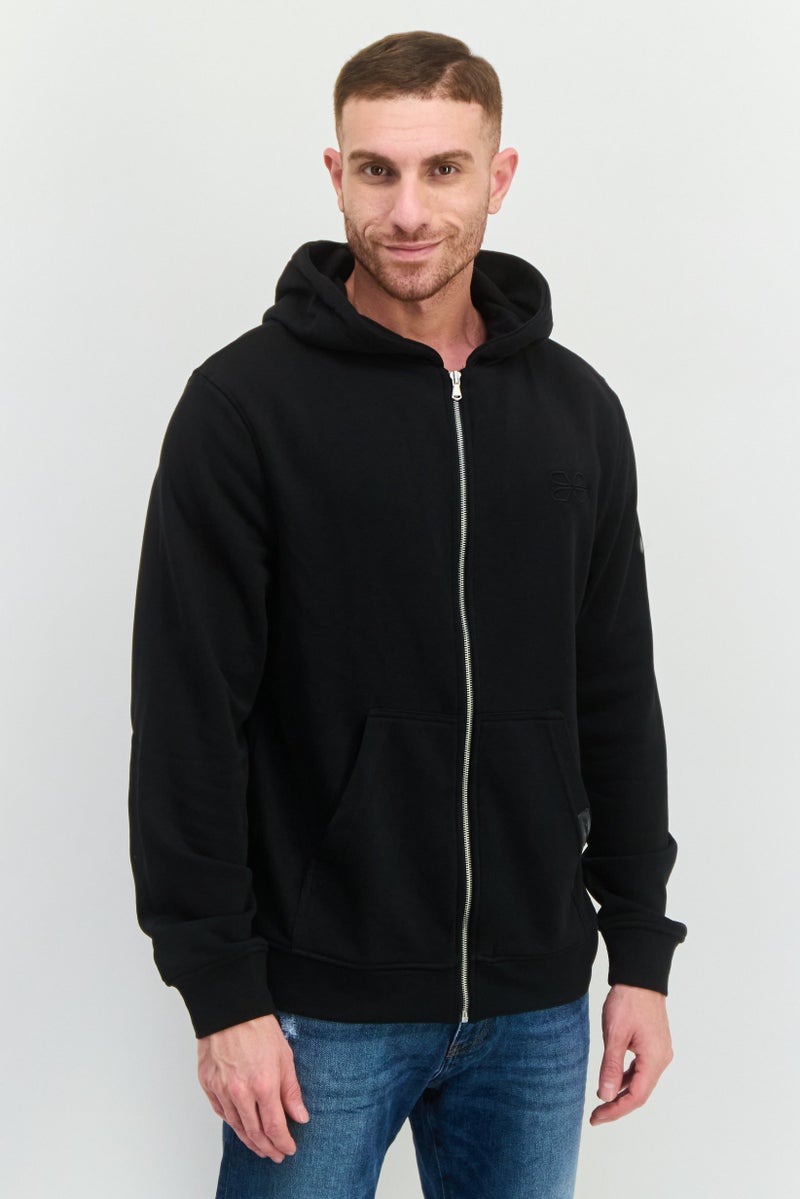 CROSSHATCH Men Brand Logo Long Sleeves Full Zip Hoodie, Black - Image 1