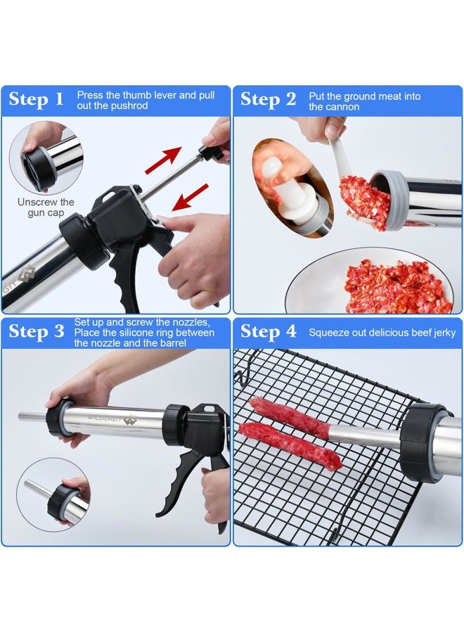 WILDDIGIT 3rd Gen 2.1 LB Professional Jerky Gun Kits, Sausage Stuffer, Stainless Steel Jerky Maker, Jerky Shooter, Beef Jerky Making Gun with 5 Nozzles, 1 meat pusher and 5 Cleaning Brushes - Image 3
