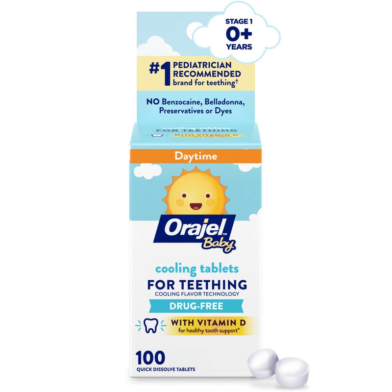 Orajel Baby Cooling Tablets for Teething with Vitamin D, 100 Quick Dissolve Tablets,White - Image 1