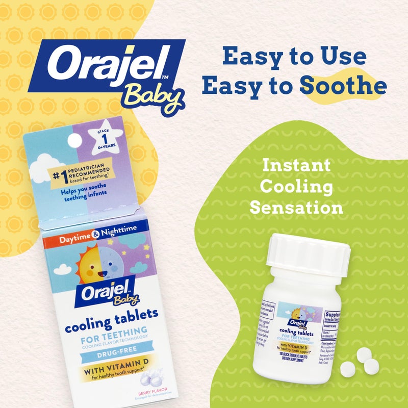 Orajel Baby Cooling Tablets for Teething with Vitamin D, 100 Quick Dissolve Tablets,White - Image 2