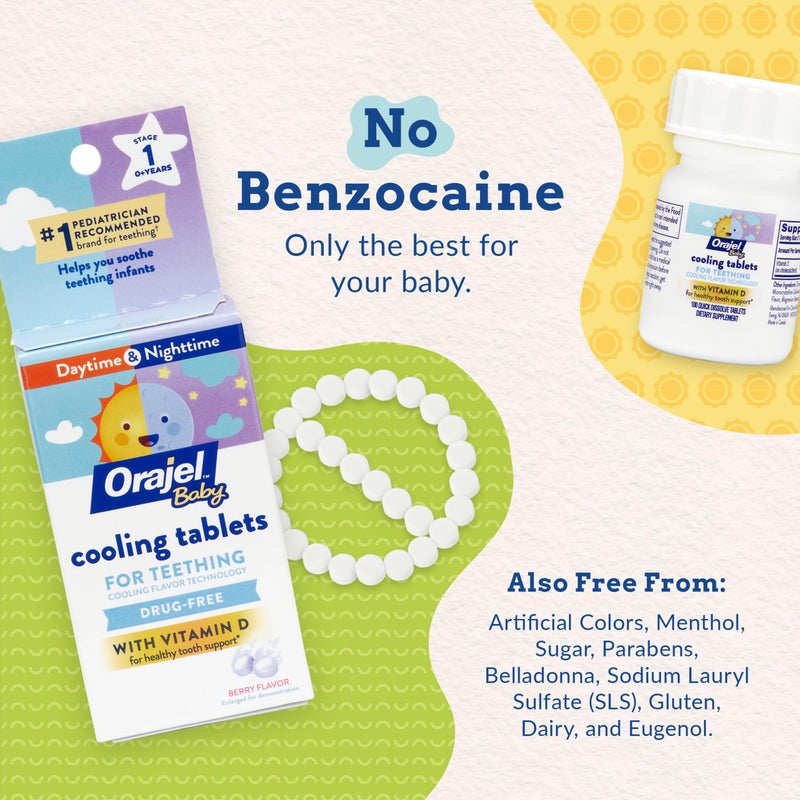 Orajel Baby Cooling Tablets for Teething with Vitamin D, 100 Quick Dissolve Tablets,White - Image 3