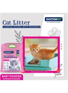 DOCTERPET Doctor Pet Cat Litter Baby Powder 20L – 100% Natural Clumping Bentonite,Scented, Ultra Absorbent,Easy Scooping, Dust-Free, Odor Control, Easy Scooping, Hypoallergenic & Non-Stick Paw Formula  - Image 3