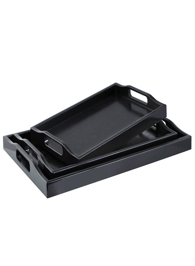 MDLUU Set of 3 Plastic Serving Trays with Cutout Handles, Rectangle Butler Tray for Breakfast in Bed, Coffee Table, Kitchen Countertop (Wood Grain Finish) - Image 1