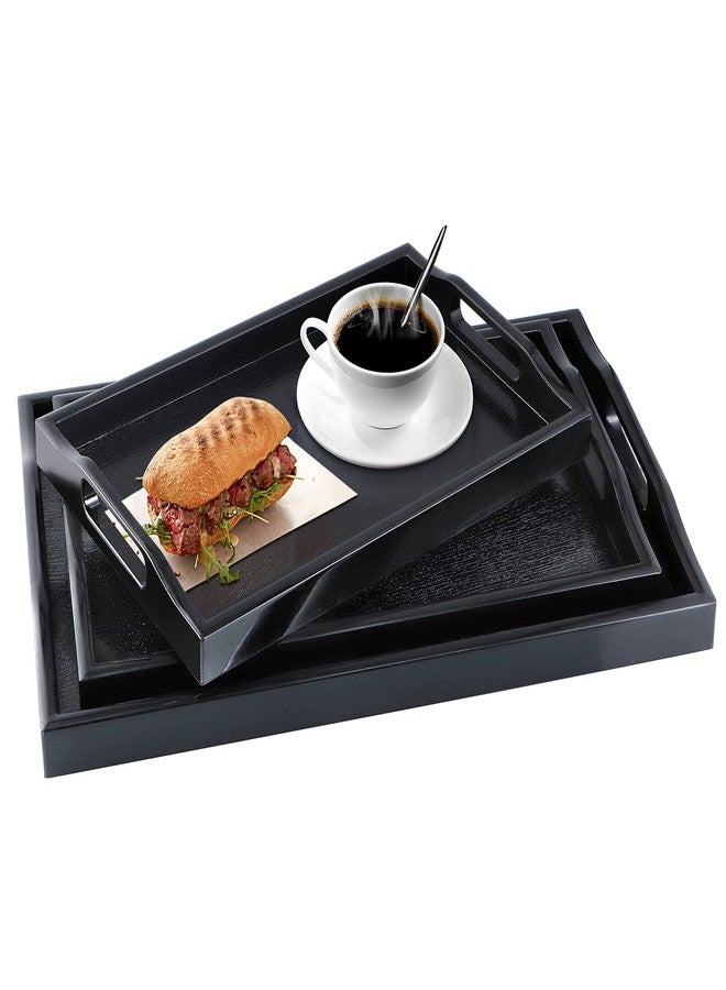 MDLUU Set of 3 Plastic Serving Trays with Cutout Handles, Rectangle Butler Tray for Breakfast in Bed, Coffee Table, Kitchen Countertop (Wood Grain Finish) - Image 2