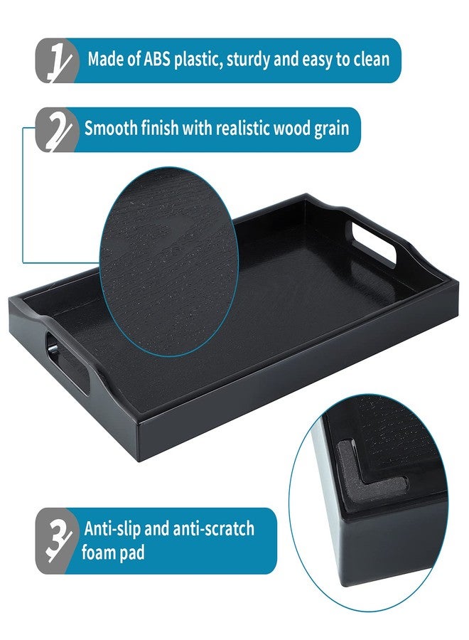 MDLUU Set of 3 Plastic Serving Trays with Cutout Handles, Rectangle Butler Tray for Breakfast in Bed, Coffee Table, Kitchen Countertop (Wood Grain Finish) - Image 4