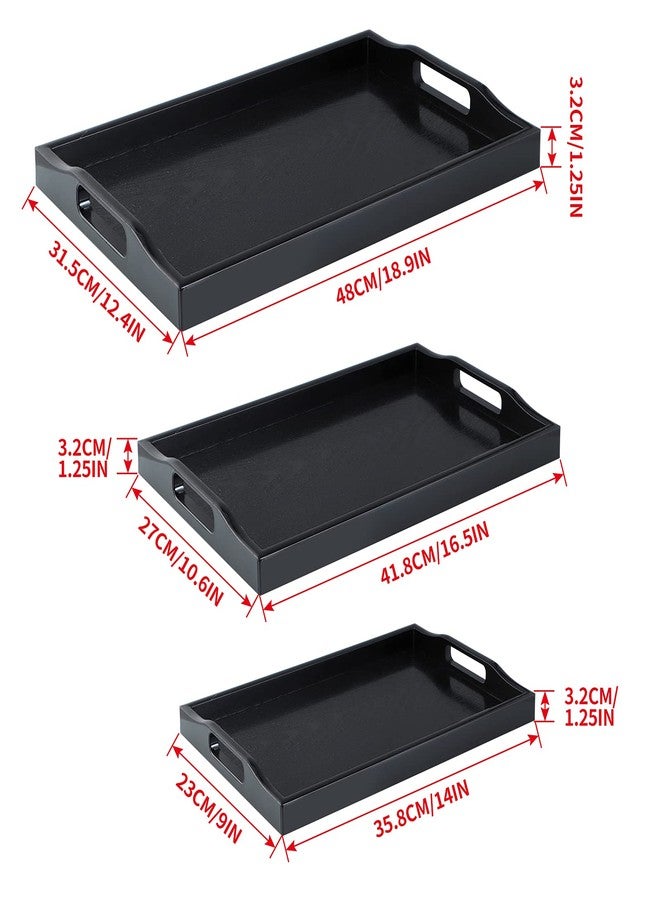 MDLUU Set of 3 Plastic Serving Trays with Cutout Handles, Rectangle Butler Tray for Breakfast in Bed, Coffee Table, Kitchen Countertop (Wood Grain Finish) - Image 3