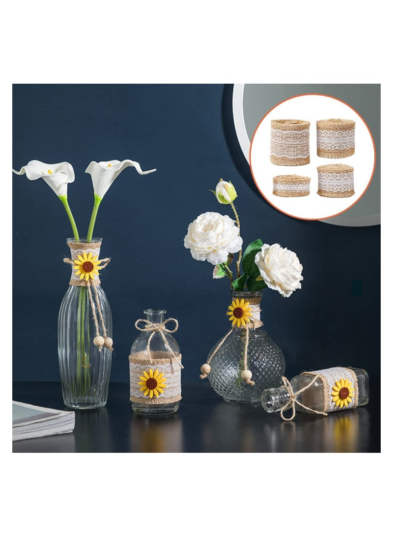 SYOSI لفة شريط جوت هاسيان طبيعي مع حواف دانتيل 4 لفات 2 متر شريط جوت للحرف اليدوية شريط طراز هاسيان الريفي لتغليف الهدايا والحرف زينة المنزل والزفاف - Image 5