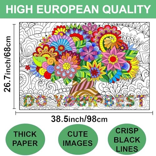 ALNETI Giant Coloring Poster for Adults and Kids - Large Wall Coloring Posters for Adults at Work Office Motivational - Huge Tree of Life to Color for Classroom - Extra Large Adult Sheet Big Jumbo Size - Image 5