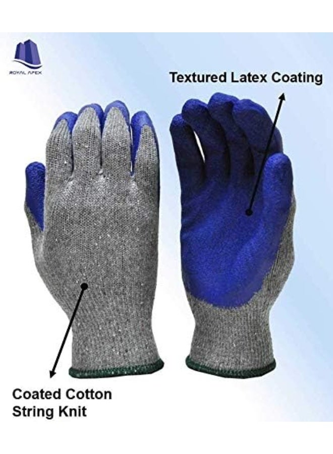 Royal Apex Rubber Latex Double Coated Work Gloves With Grip For Construction Gardening Gloves Heavy Duty Cotton Blend Blue Uni Size 1 Pair - Image 2