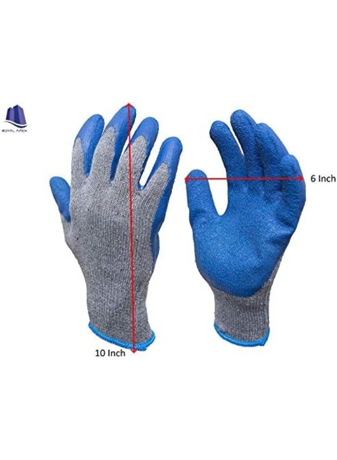 Royal Apex Rubber Latex Double Coated Work Gloves With Grip For Construction Gardening Gloves Heavy Duty Cotton Blend Blue Uni Size 1 Pair - Image 3