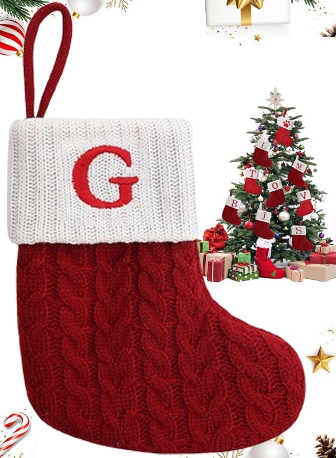 TAPIT Mini Christmas Stockings Small Xmas Stockings with Monogram Initial Classic Red White Xmas Decor for Mini Christmas Tree Fireplace Holiday Decor Party Favors Gift Stocking (G) - Image 1