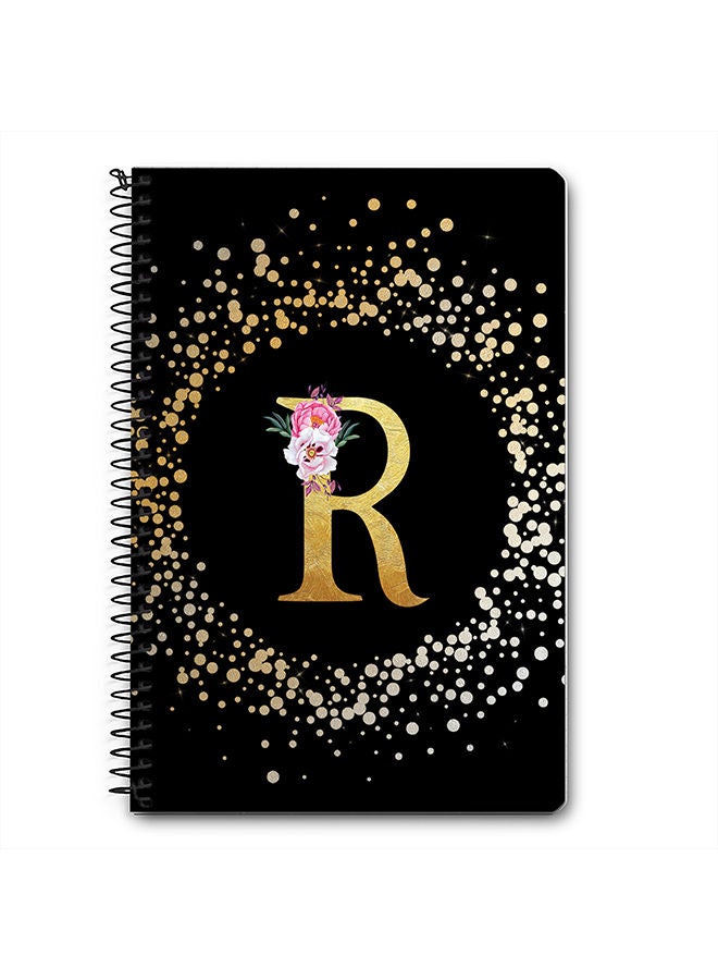 Stylizedd Designer A5 Spiral Notebook Memo Notepad Journal - Custom Monogram Initial Letter Floral Pattern Alphabet - R - Black  - Image 1