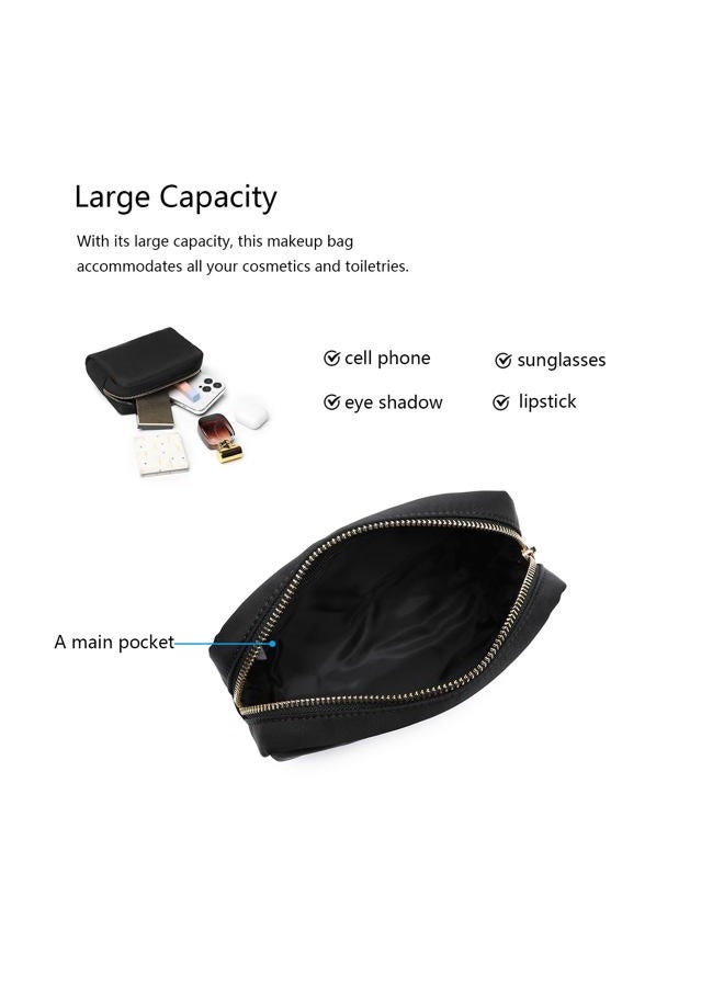 YONBEN Waterproof Makeup Bag Large Capacity Women's Classic Black Wash Bag, Adjustable Partition Wash Bag, Brush and Cosmetic Carrying Bag, Black Nylon, Simple - Image 5