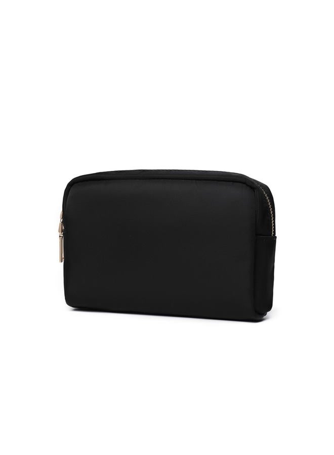 YONBEN Waterproof Makeup Bag Large Capacity Women's Classic Black Wash Bag, Adjustable Partition Wash Bag, Brush and Cosmetic Carrying Bag, Black Nylon, Simple - Image 1
