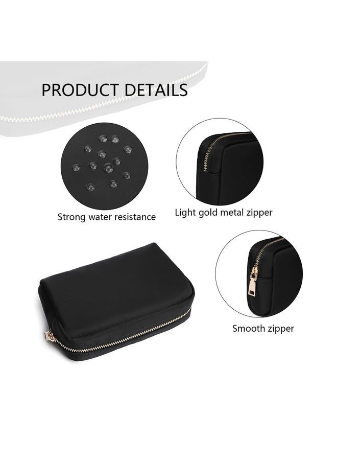 YONBEN Waterproof Makeup Bag Large Capacity Women's Classic Black Wash Bag, Adjustable Partition Wash Bag, Brush and Cosmetic Carrying Bag, Black Nylon, Simple - Image 4