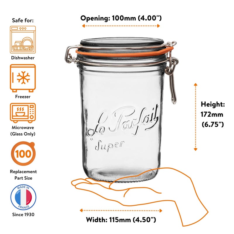 Le Parfait Super Terrine 1L (32oz) French Glass Canning Jar with Airtight Rubber Seal & Wire Bail Closure - BPA-Free Preserving Jar for Water Bath Canning, Food Storage & Gifting - Made in France - Image 5