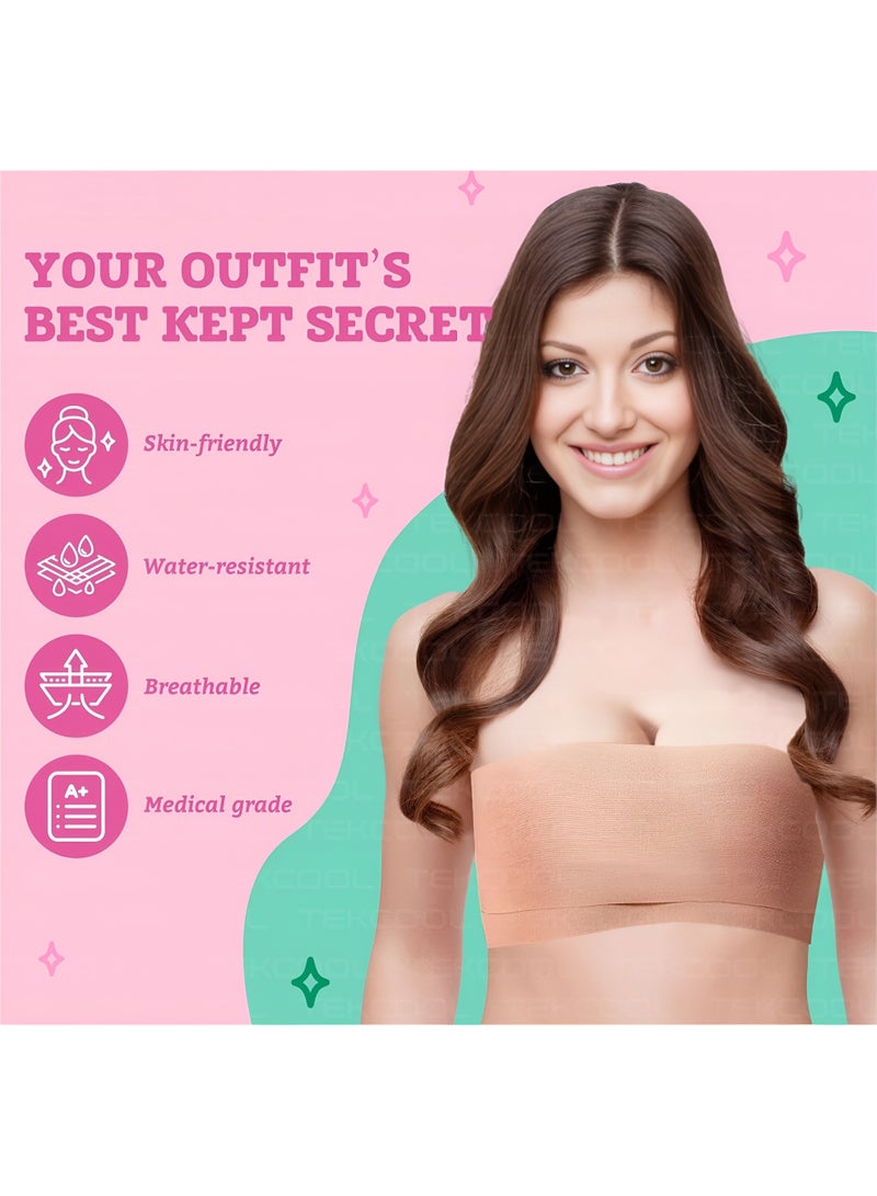 شارلي مجموعة تصفيف شريط الثدي - تتضمن لفة شريط رفع الثدي اللطيفة على البشرة، و36 شريطًا لاصقًا أنيقًا مزدوج الجوانب، و10 لاصقات حلمة للاستخدام مرة واحدة، وغطاء حلمة سيليكون قابل لإعادة الاستخدام - دعم غير مرئي للملابس بدون ظهر وبدون حمالات وملابس منخفضة الارتفاع - لاصق مقاوم للماء وذو درجة طبية - مثالي لأزياء النساء والفعاليات والثقة اليومية - Image 4