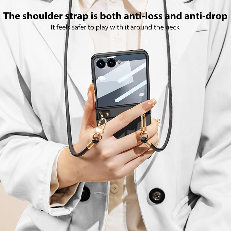 جي كي كي جراب هاتف Samsung Galaxy Z Flip7 5G مدمج فائق النحافة مع حزام مفصلي وغطاء كامل (وردي) - Image 4