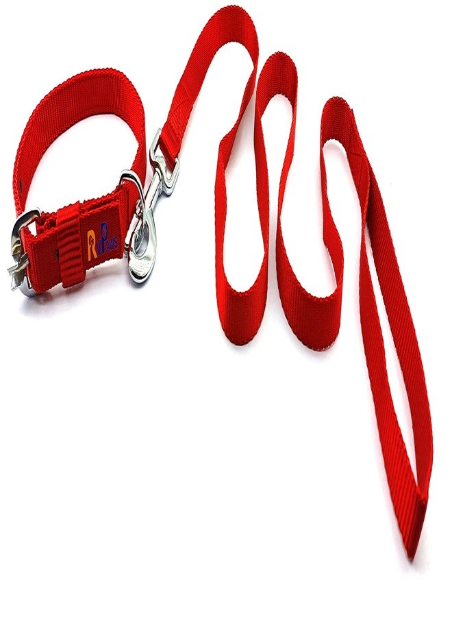 Pups&Pets 22 MM Leash and Collar Set Suitable for Puppies of All Breeds Dog Adjustable Soft Nylon Plain Strip Dog Collar & Leash Set for Small and Medium Breeds Dog 0.75 inch Collar Leash Set (Red) - Image 3