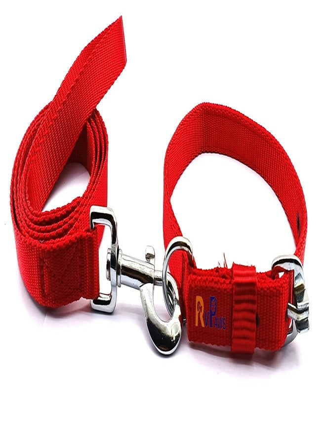 Pups&Pets 22 MM Leash and Collar Set Suitable for Puppies of All Breeds Dog Adjustable Soft Nylon Plain Strip Dog Collar & Leash Set for Small and Medium Breeds Dog 0.75 inch Collar Leash Set (Red) - Image 1