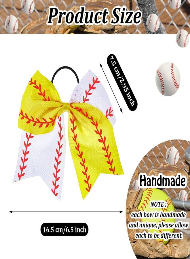 MTLEE 4 Pieces Softball Baseball Hair Bows, 6.5 Inch Cloth Hair Ties, Hair Accessories for Teen Girl Sports Competition (White) - Image 2