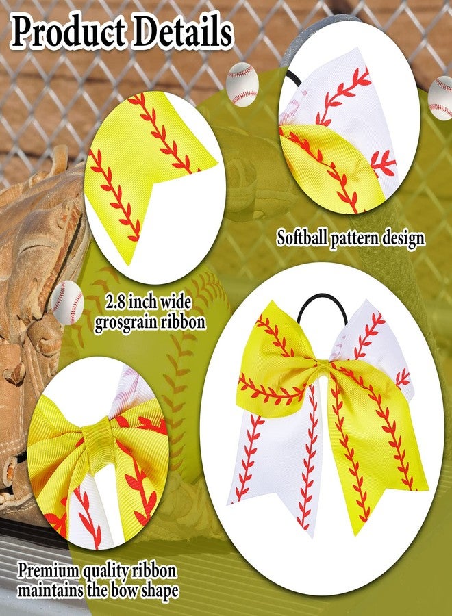 MTLEE 4 Pieces Softball Baseball Hair Bows, 6.5 Inch Cloth Hair Ties, Hair Accessories for Teen Girl Sports Competition (White) - Image 4