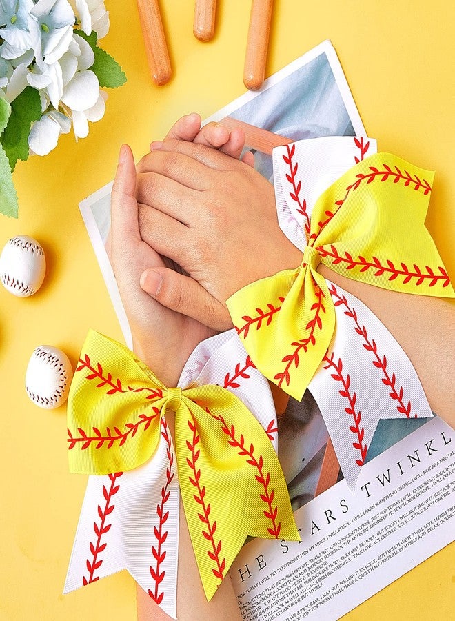 MTLEE 4 Pieces Softball Baseball Hair Bows, 6.5 Inch Cloth Hair Ties, Hair Accessories for Teen Girl Sports Competition (White) - Image 5