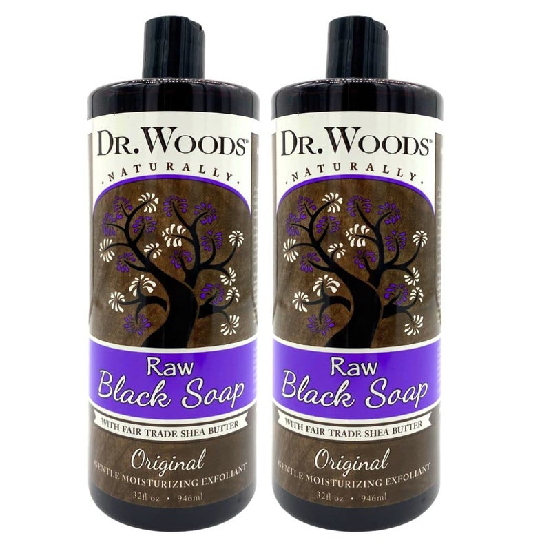 Dr. Woods Dr Woods Raw African Liquid Black Soap  Body Wash for Men and Women Contains Organic Shea Butter Gentle Exfoliant Natural Cleanser for Face Hands and Body  32 Fl Oz Pack of 2