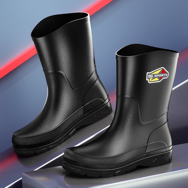Men'S Mid-Short Rain Boots, Pure Black Men'S Rain Shoes, Eco-Friendly Large Size 39-48, Wading Rubber Shoes, Non-Slip Fishing Boots - Image 5